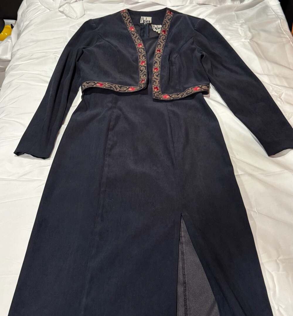 RJ & Co Vintage 80s Womens Black Midi Maxi Dress & Jacket Set
